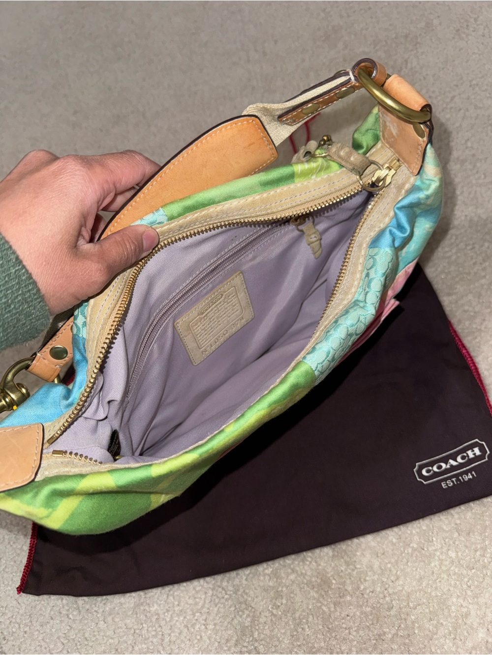 Coach Patchwork Multicolor Hobo Bag with Pink Front Pocket - Picture 3 of 3